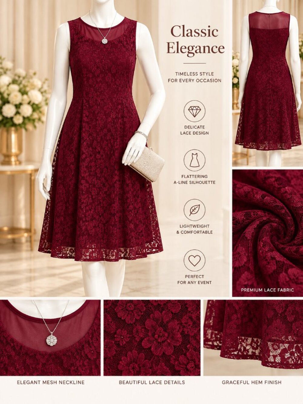 Adrianna Papell Burgundy Lace Sleeveless Dress Size 12 Like New Elegant Cocktail